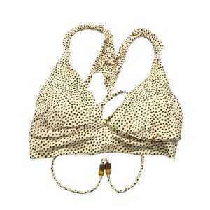 Aerie Polka Dot Halter Bikini Top Triangle Removable Cups Ruffle L